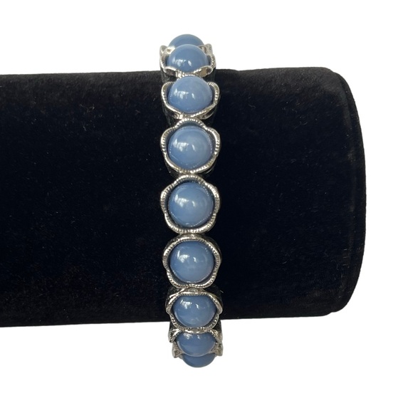 Jewelry - Blue Beaded Stretch Bracelet with Silver-Tone Settings